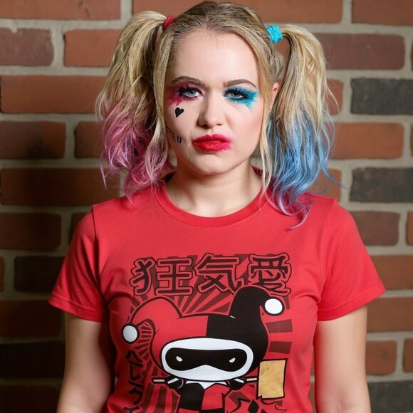 DC Comics Tops - HARLEY QUINN Japanese Anime Red Short Sleeve Graphic Tee S DC Comics Joker